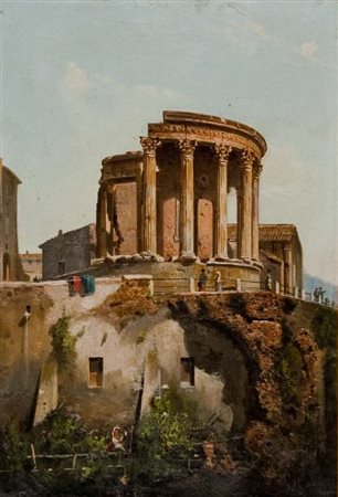 Vincenzo Giovannini Veduta di Tivoli, 1882 olio su tela, cm. 45x31 Firma in...