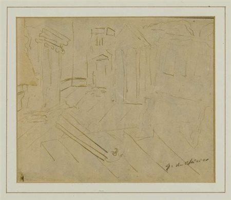 Giorgio de Chirico Templi, 1920 ca inchiostro su carta, cm. 17x22 Firma in...