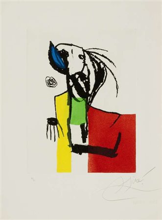 Juan Mirò Chanteur des rues IV, 1981 acquatinta su carta Arches,es. 70/80,...