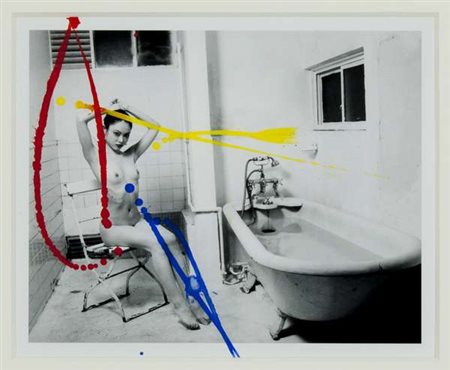 Nobuyoshi Araki Kaori fotografia in bianco e nero con intervento pittorico...