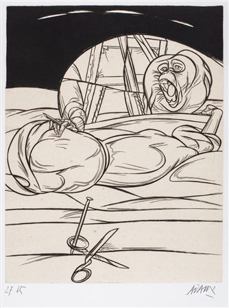 Valerio Adami (Bologna 1935)  - Reclining nude - Leone, 1984