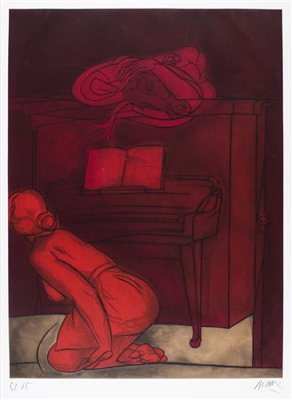 Valerio Adami (Bologna 1935)  - Biedermeierzimmer - Pianoforte, 1984