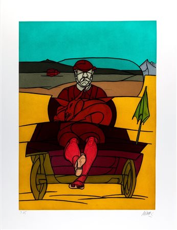 Valerio Adami (Bologna 1935)  - Bellevue Hotel - Uomo in Macchina