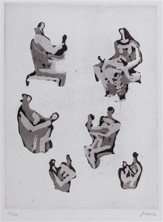 Henry Moore (Castleford 1898-Perry Green 1986)  - Six mother and child studies, 1976