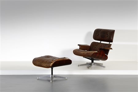 EAMES CHARLES & RAY (1907 - 1978) - Poltrona con poggiapiedi, produzione Herman Miller, anni '60.