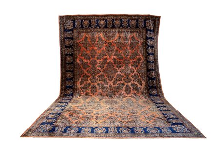 Grande tappeto persiano - fondo corallo con composizioni floreali a tutto...