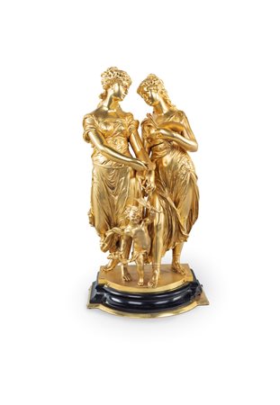 Gruppo in bronzo dorato, XIX secolo - raffigurante allegoria delle arti...