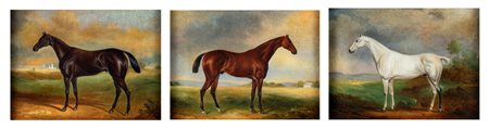 Cavalli - Lotto composto da tre dipinti - cm 30x40