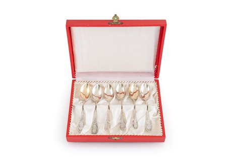 Sei cucchiaini da caffè in argento, Germania, fine XIX/inizio XX secolo,...