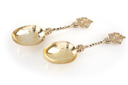 Coppia cucchiai in argento dorato 925/1000, Inghilterra/Germania, XX secolo,...