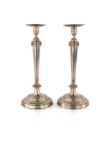 Coppia di candelieri in argento, Roma, Stefano Sciolet II, 1830 ca. - con...