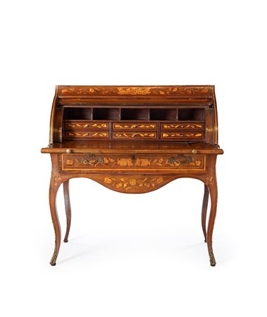 Scrittoio a rullo da parete in mogano, Olanda, XIX secolo - con fitta...