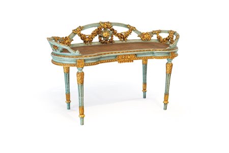 Panchetta in legno laccato verde, fine XIX secolo - seduta sagomata rivestita...