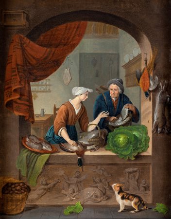 Pittore fiammingo del XIX Secolo - Interno di cucina - - cm 50x39