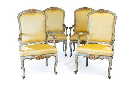 Quattro poltrone d'epoca Luigi XV, Roma XVIII secolo - in legno laccato...