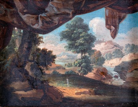 Scuola italiana del XVII secolo - Paesaggio arcadico - - cm 20x27
