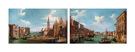 Pittore del XVIII secolo - a) Veduta di Venezia con il Canal Grande verso...