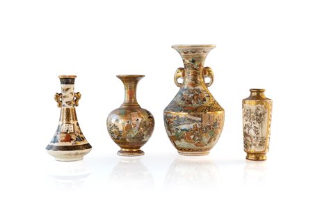 Quattro vasetti in miniatura in porcellana, Satzuma, Giappone