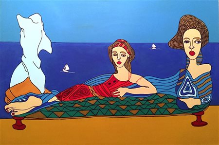 Ritratto con statua azzurra