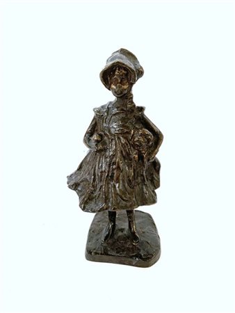 Ignoto "La ragazza con cagnolino" scultura in bronzo (h cm 29) Firmata alla bas