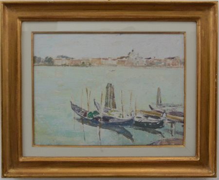 Giuseppe Senigaglia "Verso la Giudecca, Venezia" '83, olio su tela (cm 30x40) Fi