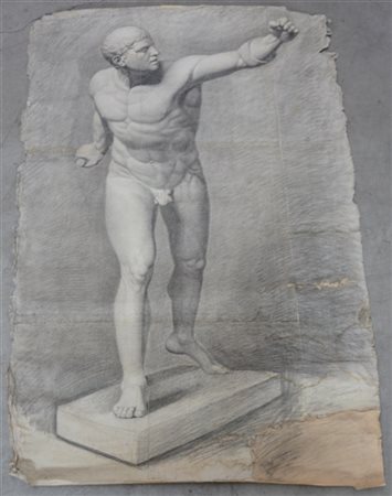 Lotto composto da due disegni accademici raffiguranti nudi virili (difetti)