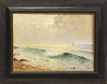 Ignoto del XIX - XX Secolo "Marina" olio su cartone telato (cm 50x70) In cornic