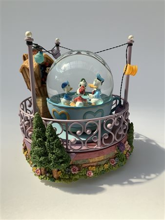 Carillon Disney con snow globe a tema Paperino e Qui, Quo e Qua. Vetro,  metallo, IL PONTE