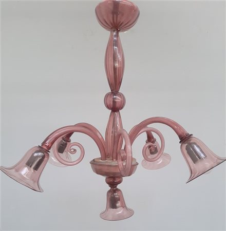 Manifattura di Murano
Lampada a sospensione a quattro luci e quattro foglie in