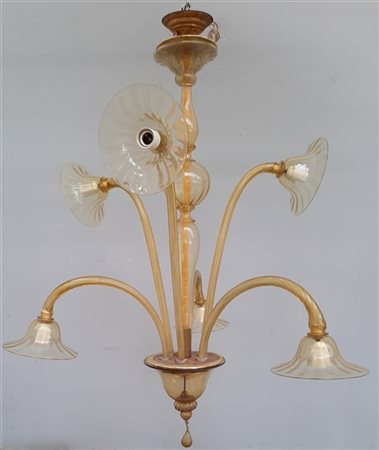 Manifattura di Murano
Lampada a sospensione a sei luci in vetro soffiato traspa