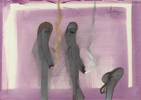 GASTON ORELLANA (Valparaiso 1933) S.T. 1977 t.m. su carta cm.49x59 firmato e...