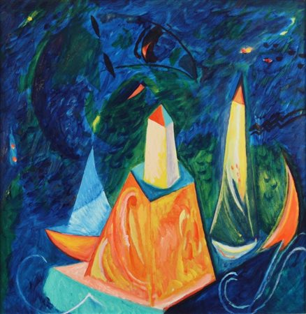 NICOLA MARIA MARTINO (1946) Festa per un arrivo 1991 olio su tela cm 80x80...