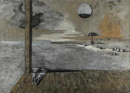 SERGIO VACCHI (Castenaso (BO) 1925) Le Pinne 1969 Tecnica mista su carta cm...