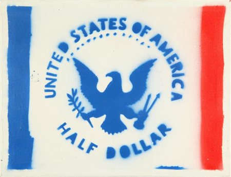 FRANCO ANGELI (1935-1988) Half Dollar 1976 smalto su tela cm 35x45 firmato...
