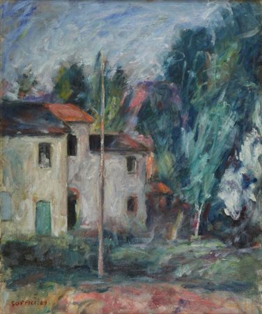 ARDENGO SOFFICI (1879-1964) Sulla via della querceta 1929 olio su cartone...