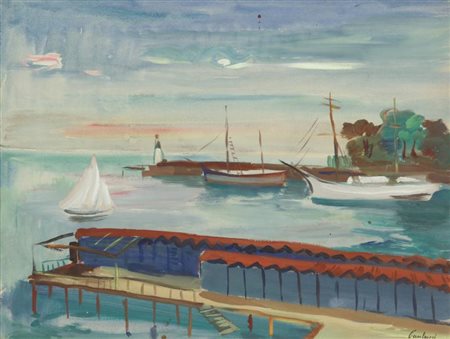 ENRICO PAULUCCI (1901-1999) Rapallo 1930 tempera su carta cm 45x61 firmato in...