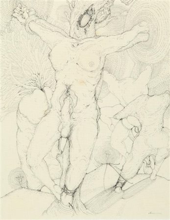 GIULIANO NANNIPIERI (1957) Senza titolo 2002 china su tela di lino applicata...