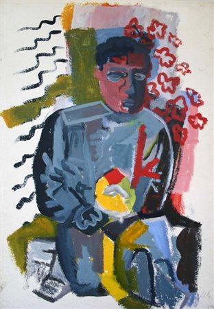 SANDRO CHIA (Firenze 1946) Senza titolo tecnica mista su cartone cm 98,5x70...