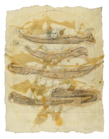 CLAUDIO COSTA (1942-1995) Le Mani di Leonardo 1984 tecnica mista su carta cm...