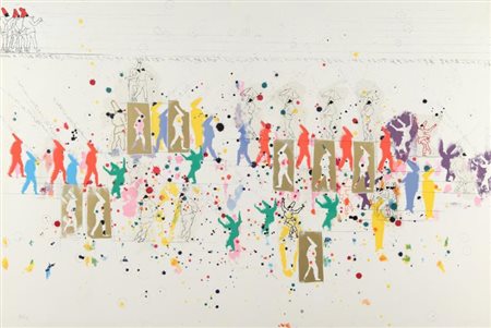 ALIGHIERO BOETTI (1940-1994) Pulcinella litografia originale e collage cm...