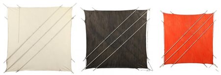 RICHARD SMITH (Lechtworth 1931) 3 aquiloni 1976 tela, tubi in acciaio e corda...