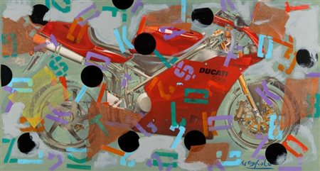 UGO NESPOLO (Mosso Santa Maria (BI) 1941) Moto Ducati acrilico e collage su...