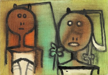 WIFREDO LAM (1902-1982) Senza tiltolo 1975 olio su tela cm 25x35 firmato e...