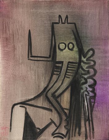 WIFREDO LAM (1902-1982) Senza titolo 1973 olio su tela cm 45x35 firmato in...