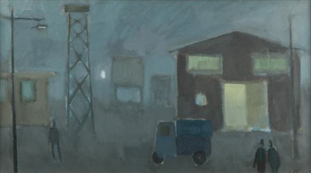 FRANCO VILLORESI (1920-1975) Periferia 1958 olio su tela cm 40x70 firmato in...