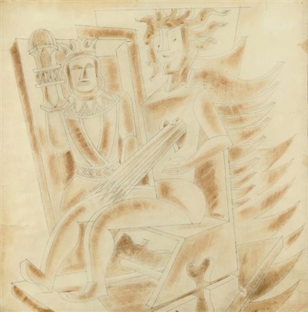 FORTUNATO DEPERO (1892-1960) Angelo di coppe tecnica mista su carta cm 54x54...