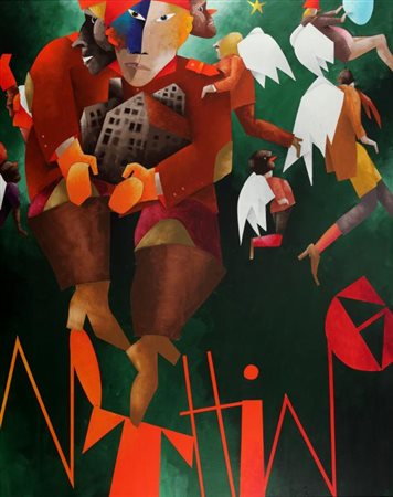 EMILIO TADINI (1927-2002) Fiaba 1999 olio su tela cm 160x130 firmato e...