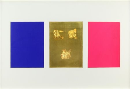 YVES KLEIN (1928-1962) Triptique De Krefeld 1960/61 stampa e oro in foglia cm...