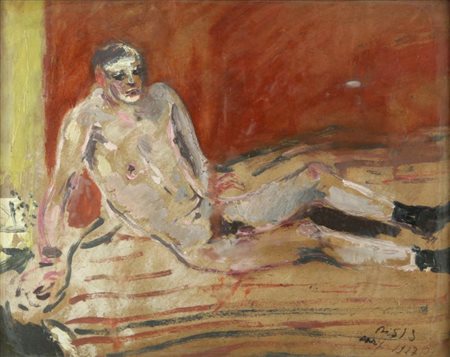 FILIPPO DE PISIS (1896-1956) Nudo d'uomo 1927 olio su tela cm 42x53 firmato e...