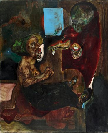 GIANNETTO FIESCHI (Zogno (BG) 1921) Fame di dio 1969 smalti su tela cm 80x66...